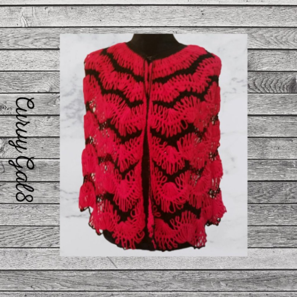 4 Hand Made Vintage Crochet Shawl black red